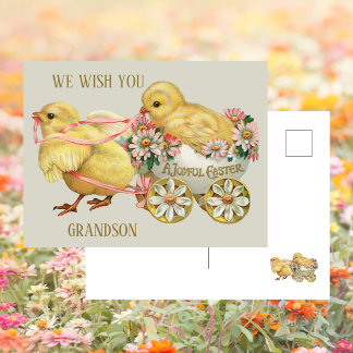 Cute Chick Floral Colorful Egg Boy Grandson Easter Holiday Postcard