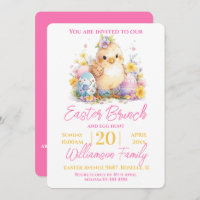 Cute Chick Floral Pink Easter Brunch