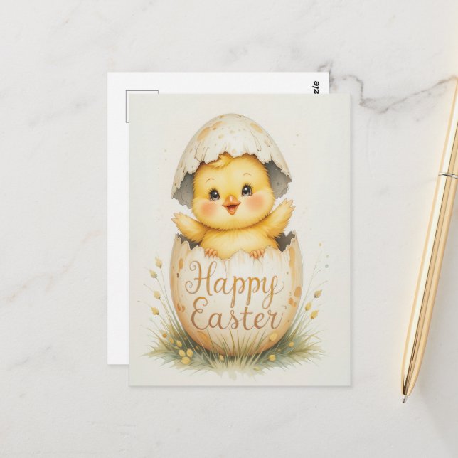 Cute Chick Happy Easter Greeting  Postcard (Front/Back In Situ)