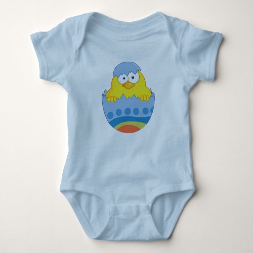 Cute Chick Hatching From Blue Colorful Egg Baby Bodysuit