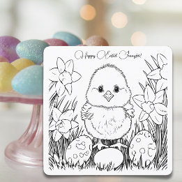 Cute Chick in Daffodils - Custom Easter Colouring Card