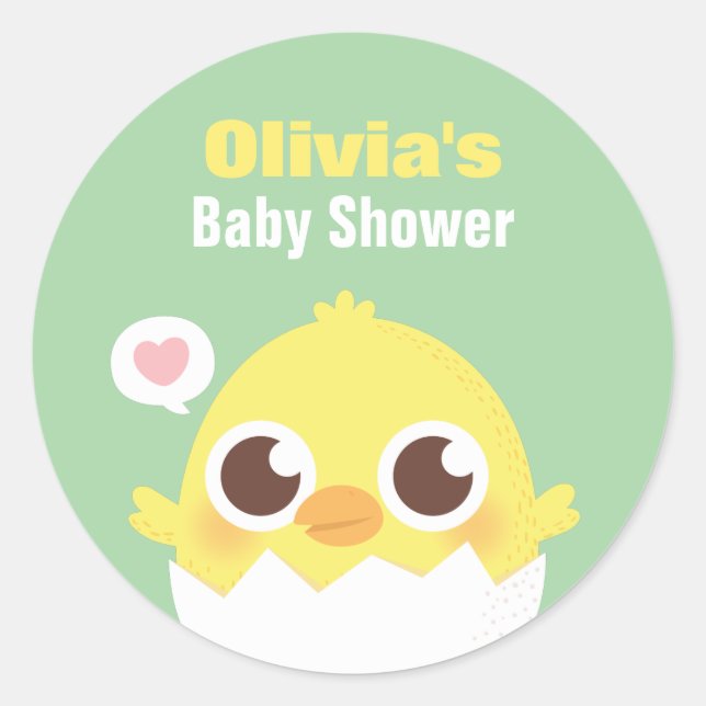 Cute Chick in Egg Baby Shower Decoration Stickers (Front)