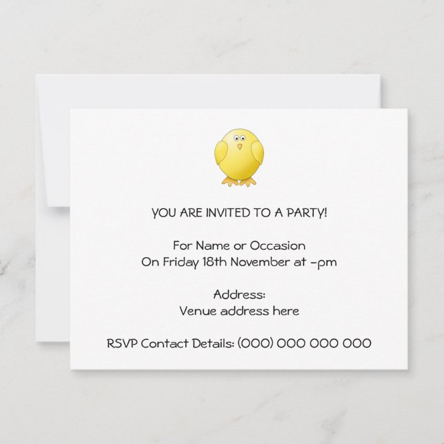 Cute Chick. Little Yellow Bird. Invitation (Front)
