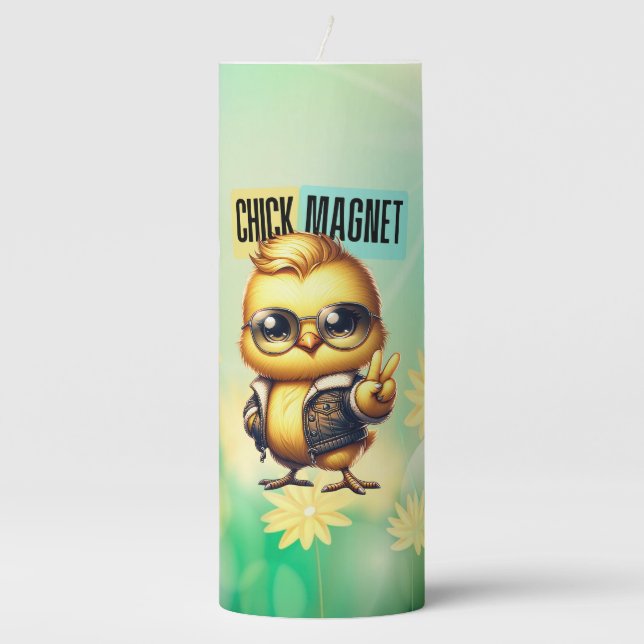 Cute Chick Magnet Funny Easter Pillar Candle (Front)