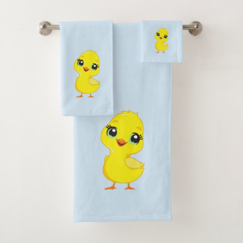 Cute Chick on Light Blue Bath Towel Set
