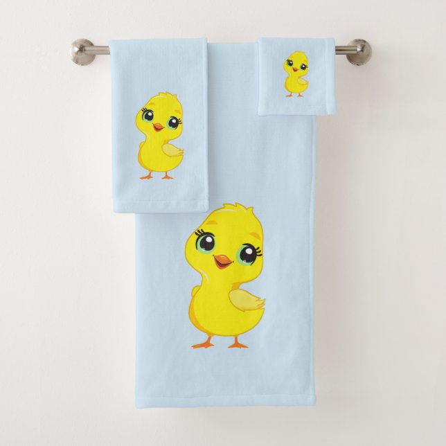 Cute Chick on Light Blue Bath Towel Set (Insitu)