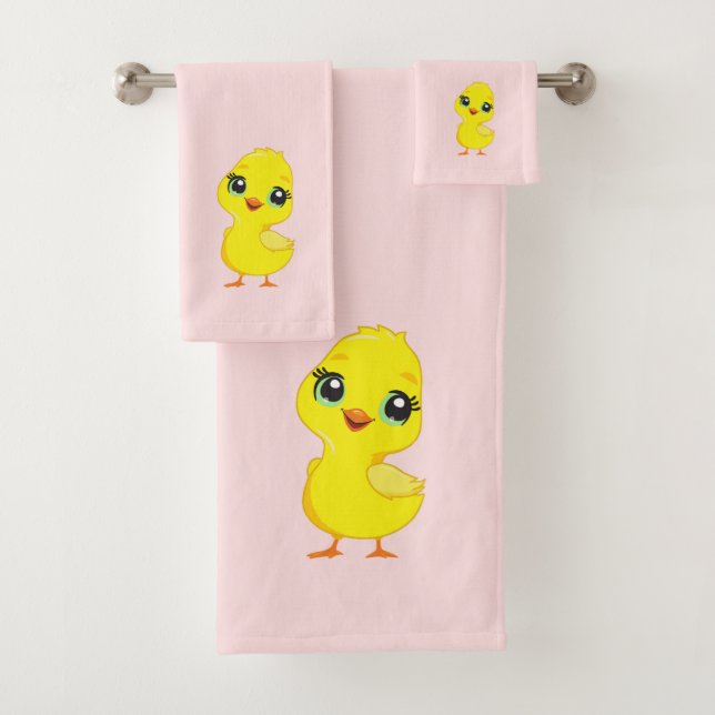 Cute Chick on Light Pink Bath Towel Set (Insitu)