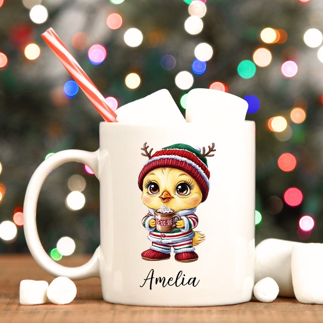 Cute Chick Personalized Christmas Mug (Baby chick personalized Christmas mug. )