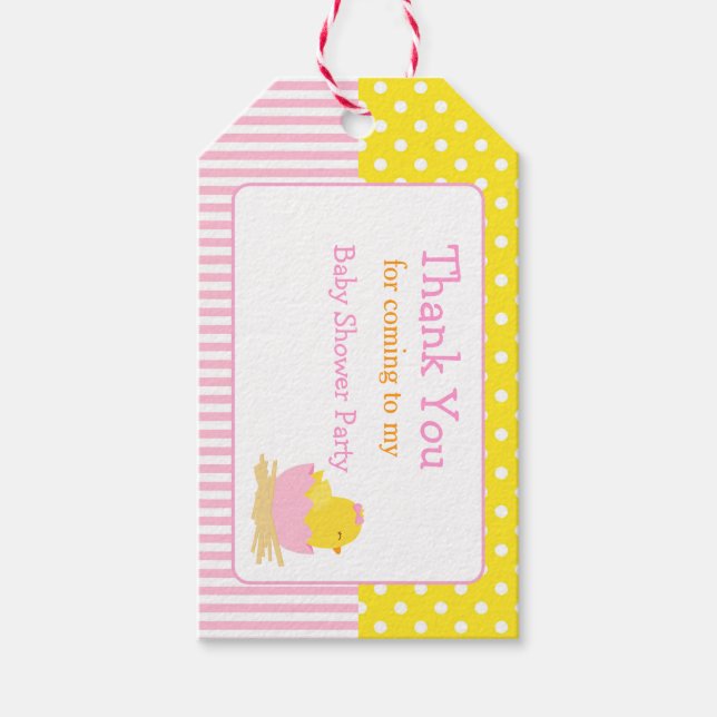 Cute Chick Pink Girl Thank You Gift Tag (Front)