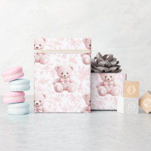 Cute chick pink teddy bear floral wrapping paper