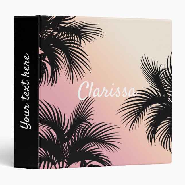 Cute chick pink yellow ombre tropical palm leaves 3 ring binder (Front/Spine)