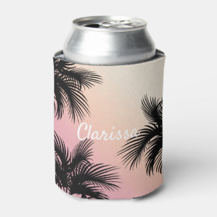 Cute chick pink yellow ombre tropical palm leaves can cooler
