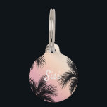 Cute chick pink yellow ombre tropical palm leaves pet ID tag<br><div class="desc">A vintage style tropical palm trees leave pattern at sunset.</div>