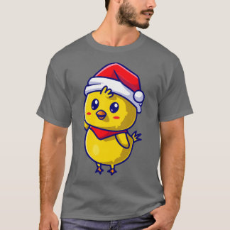 Cute Chick with Cap And Scarf Waving Hand Cartoon T-Shirt