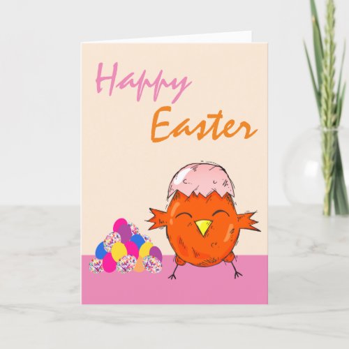 Cute Chick with Easter Eggs Happy Easter Holiday Card