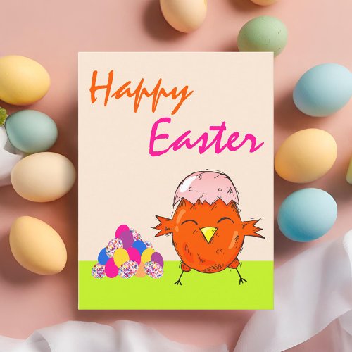 Cute Chick with Easter Eggs Happy Easter  Holiday Postcard