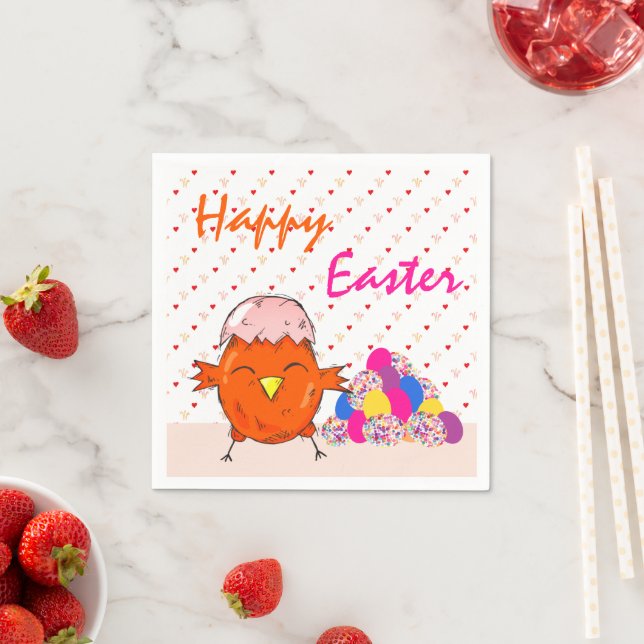 Cute Chick with Easter Eggs Heart Pattern Napkins (Insitu)