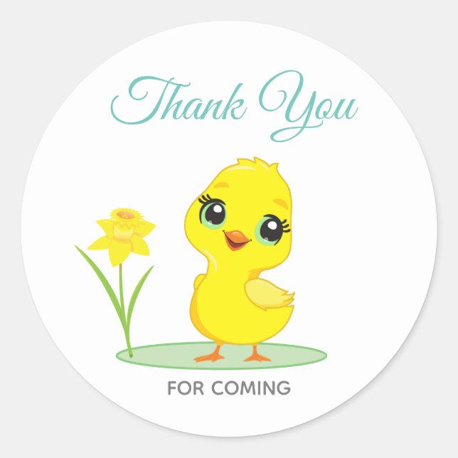 Cute Chick with Flower Thank You Classic Round Sticker (Front)