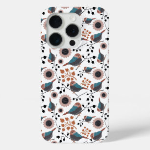 Cute Chickadee Bird Berries Flowers iPhone 15 Pro Case