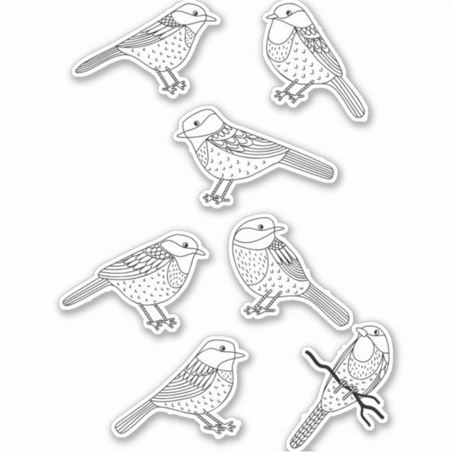 Cute Chickadee Bird Black and White Nature Sticker (Front)