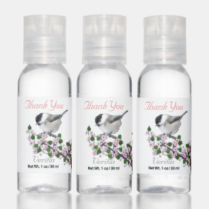 Cute chickadee bird & floral Thank You favor Hand Sanitizer
