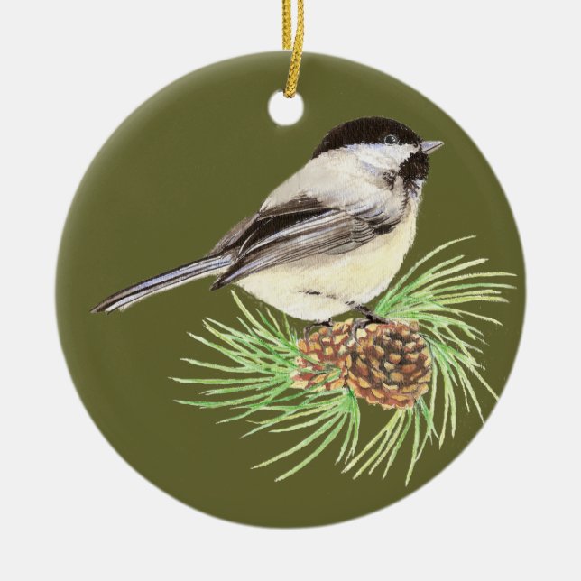 Cute Chickadee Bird, Nature, Wildlife, Animal Ceramic Ornament (Front)