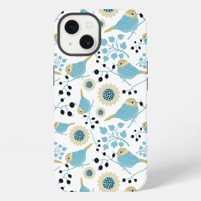 Cute Chickadee Bird Pattern Art Iphone Case (Back)