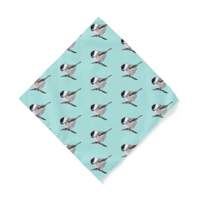 Cute chickadee bird pattern on light blue bandana (Front)