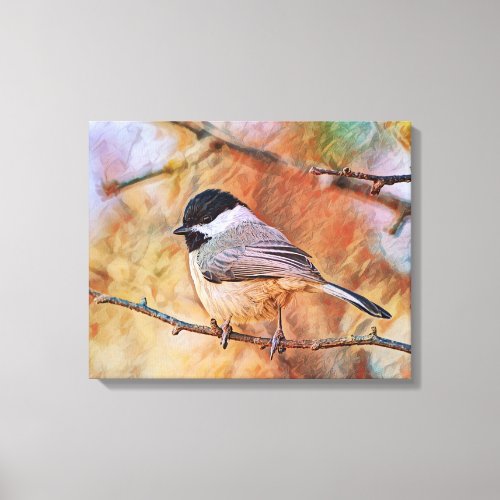 Cute Chickadee Bird Photographic Art Canvas Print