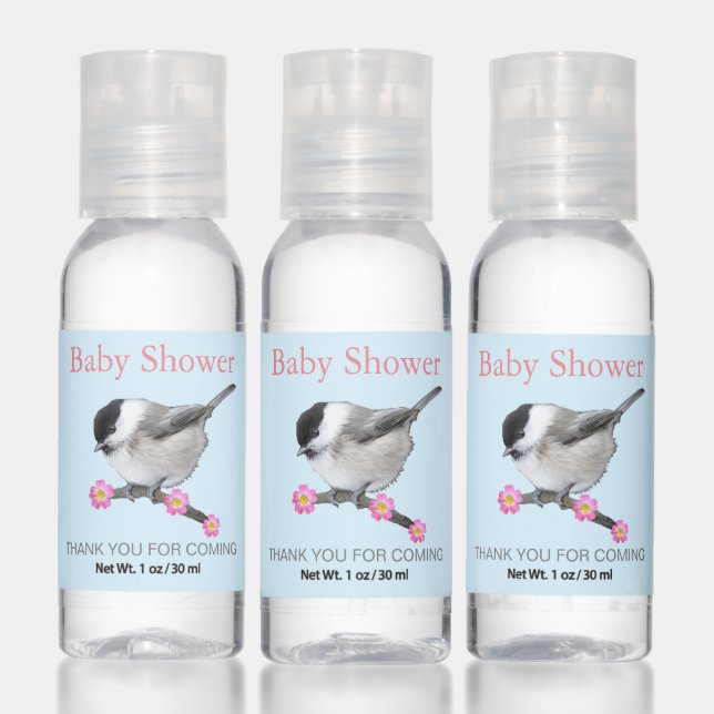 Cute chickadee bird Thank You Baby Shower Hand Sanitizer (Set)