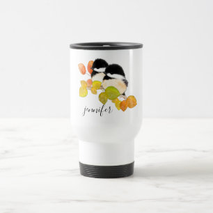 Cute Chickadee Birds Personalized Travel Mug