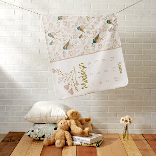 Cute Chickadee Growth Tracker Milestone Name Baby Blanket