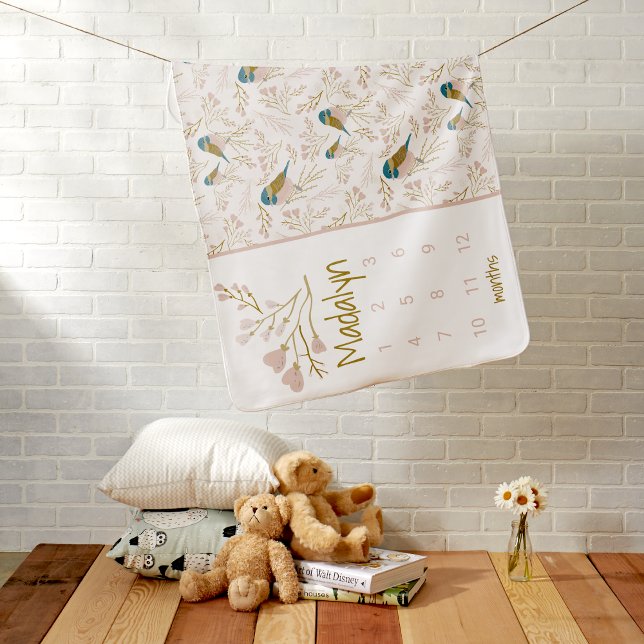 Cute Chickadee Growth Tracker Milestone Name Baby Blanket (Cute Chickadee Growth Tracker Milestone Name Baby Blanket from Jenn Steffen for Studio Posies. )