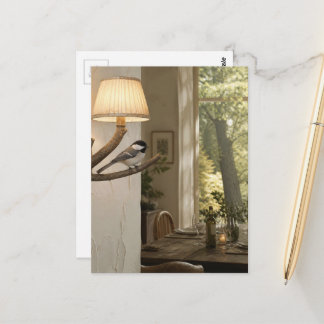 Cute Chickadee in the Dining Room Surreal Collage Postcard