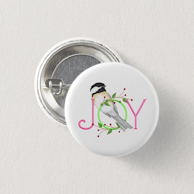 Cute Chickadee "Joy" Button (Front & Back)