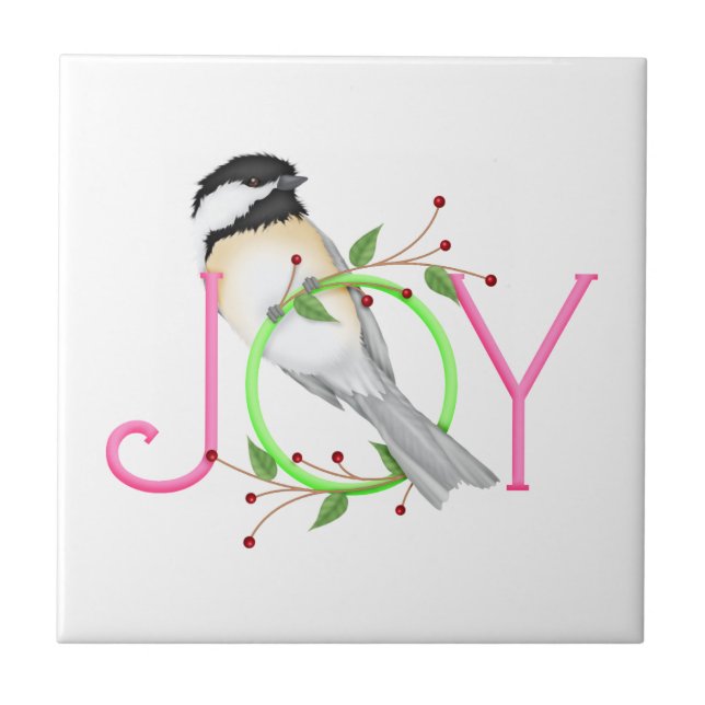 Cute Chickadee "Joy" Ceramic Tile (Front)