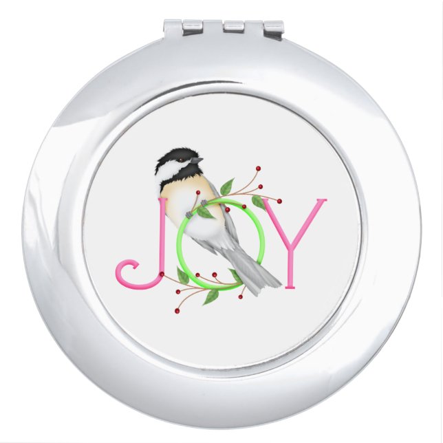 Cute Chickadee "Joy" Compact Mirror (Front)