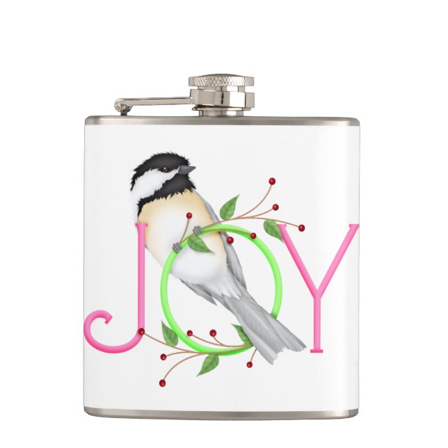 Cute Chickadee "Joy" Flask (Front)
