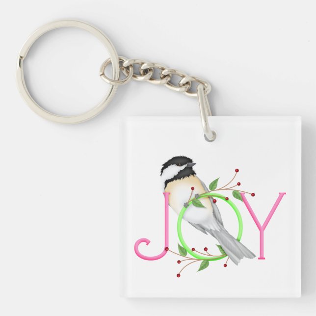 Cute Chickadee "Joy" Keychain (Front)