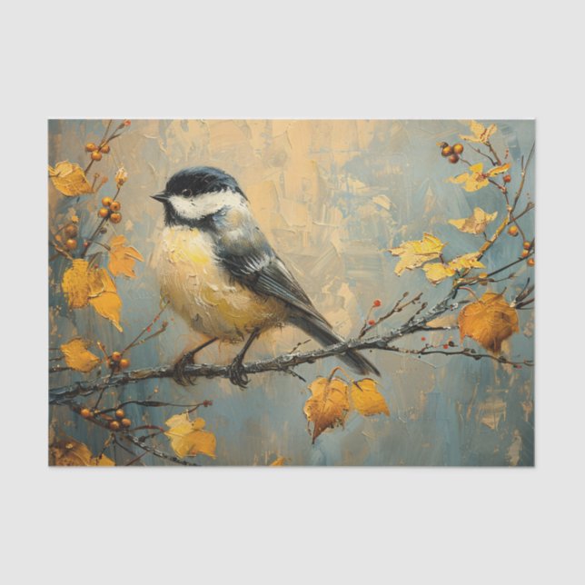 Cute Chickadee Oil Painting Decoupage Tissue Paper (Front)