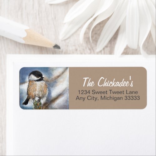 Cute Chickadee Song Bird Winter Painting Label