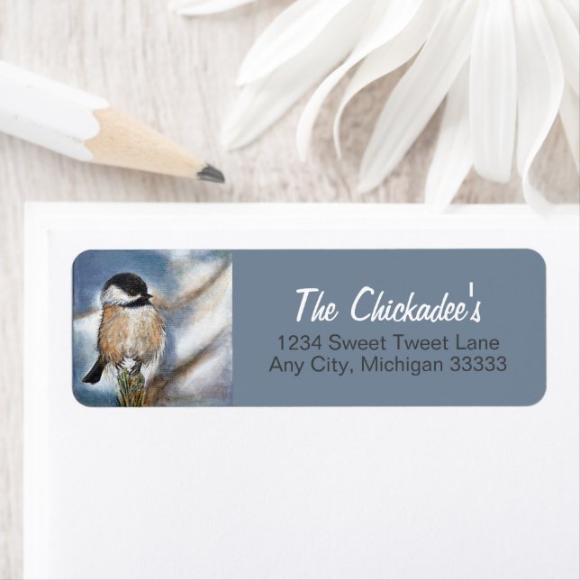 Cute Chickadee Song Bird Winter Painting Label (Insitu)