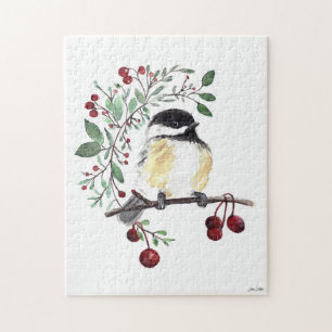 Cute Chickadee Watercolor Art Jigsaw Puzzle