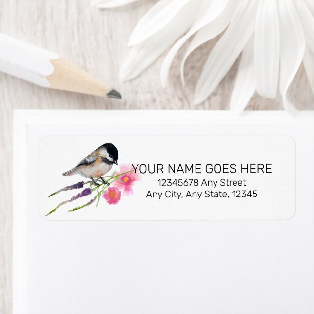 Cute Chickadee Watercolor Art Label (Insitu)