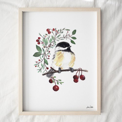 Cute Chickadee Watercolor Art Print