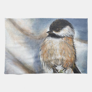 Cute Chickadee Winter Painting Kitchen Towel