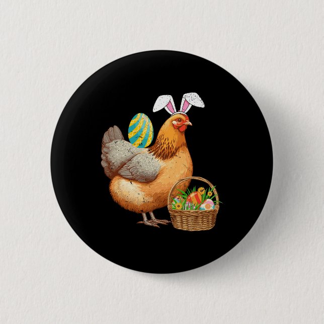 Cute Chicken And Bunny Ears Easter Egg Easter Day  Button (Front)