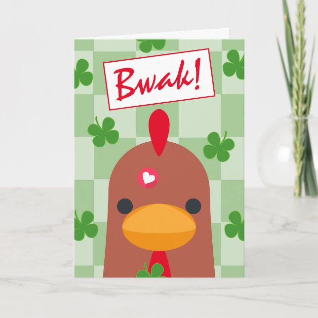 Cute Chicken And Shamrocks St Patricks Day Holiday Card (Front)