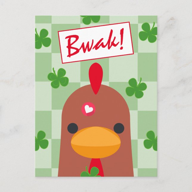 Cute Chicken And Shamrocks St Patricks Day Holiday Postcard (Front)