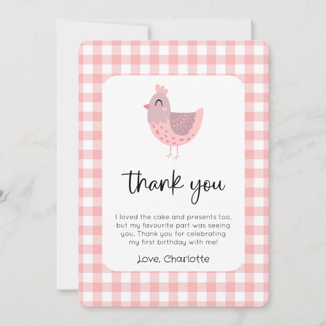 Cute Chicken Birthday Photo Thank You Card (Front)